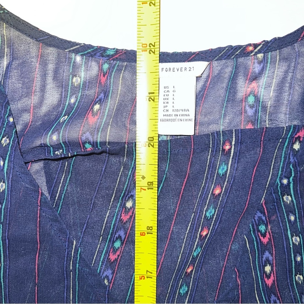 Boho Sheer Blue Patterned Sleeveless Top Forever 21 large - Picture 7 of 7